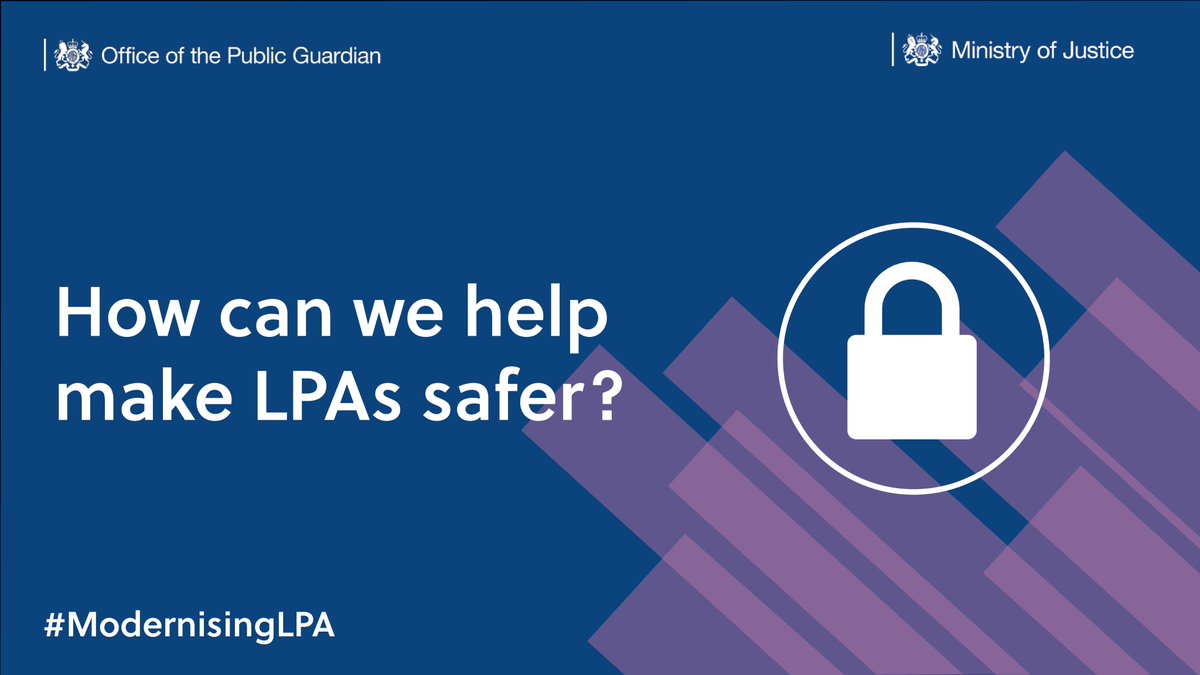 OPGGovUK's tweet photo. As part of modernising LPAs, we want to make creating one more secure.
This includes offering digital alternatives to our current process that bolsters safeguards and reduces opportunity for fraud #ModernisingLPA
To contribute, fill out our consultation https://t.co/EHt5CkTJl5 https://t.co/daD5VYsJvv