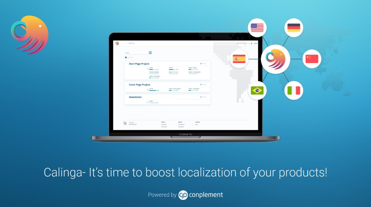 conplementAG's tweet image. We are happy to announce our new service #calinga - a powerful #localization and #translationplatform for professional teams with intuitive UX and powerful API. It’s time to speed up your #softwarelaunch into the international market. Get in touch with us: hubs.ly/H0TRqrf0