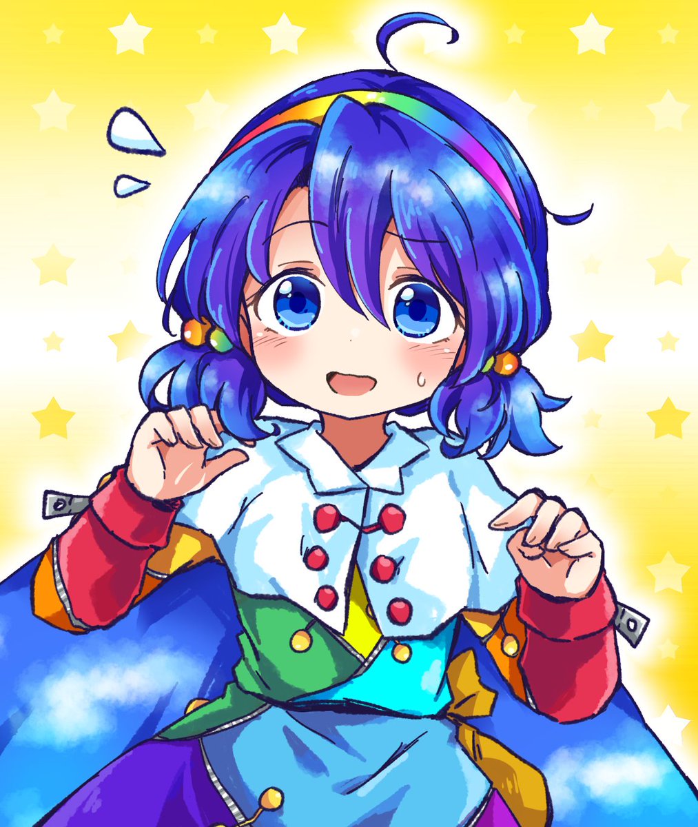 tenkyuu chimata 1girl solo multicolored clothes rainbow gradient blue eyes multicolored dress blue hair  illustration images