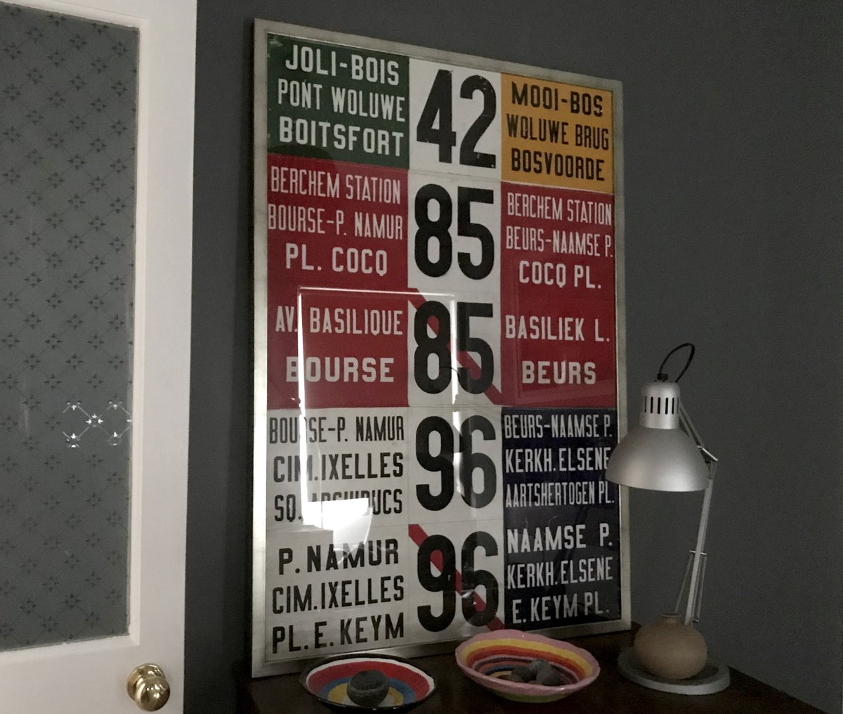 ChristophPhoto's tweet photo. New addition for the home studio. Original mid-century Belgian bus destination blind, block printed on linen. Destinations in two languages. French and Flemish? 
#midcenturydesignporn #typenerd :) https://t.co/VZUDuhIxRw