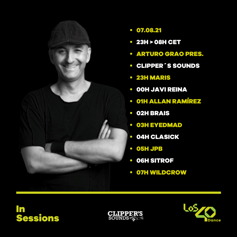 LOS40Dance (@los40dance) on Twitter photo Mañana <a href="/Arturograo1/">Arturo Grao 💚🎙</a> 🎙 <a href="/ClippersSounds/">CLIPPER'S SOUNDS</a>
❗Maris
❗<a href="/DjJaviReina/">Javi Reina</a>
❗<a href="/Allan_Ramirez_/">ALLAN!</a>
❗@BraisUri
❗EyedMad
❗<a href="/clasickmusic/">Clasick</a>
❗JPB
❗Sitrof
❗Wildcrow
❗ #LOS40DanceInSessionsClippersSounds
🎧📱 onelink.to/los40app
🔴 play.los40.com/emisora/los40_…
🎧💻 play.los40.com/programa/los40… Mañana <a href="/Arturograo1/">Arturo Grao 💚🎙</a> 🎙 <a href="/ClippersSounds/">CLIPPER'S SOUNDS</a>
❗Maris
❗<a href="/DjJaviReina/">Javi Reina</a>
❗<a href="/Allan_Ramirez_/">ALLAN!</a>
❗@BraisUri
❗EyedMad
❗<a href="/clasickmusic/">Clasick</a>
❗JPB
❗Sitrof
❗Wildcrow
❗ #LOS40DanceInSessionsClippersSounds
🎧📱 onelink.to/los40app
🔴 play.los40.com/emisora/los40_…
🎧💻 play.los40.com/programa/los40…