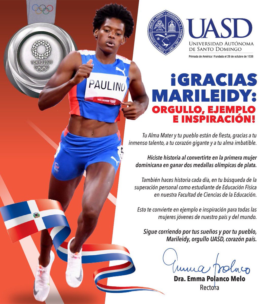 UniversidadUASD's tweet photo. ¡Gracias #MarileidyPaulino, tu Alma Mater y tu pueblo están de fiesta!

#OrgulloUASD 👏🏽 https://t.co/2GhVrMPfZi