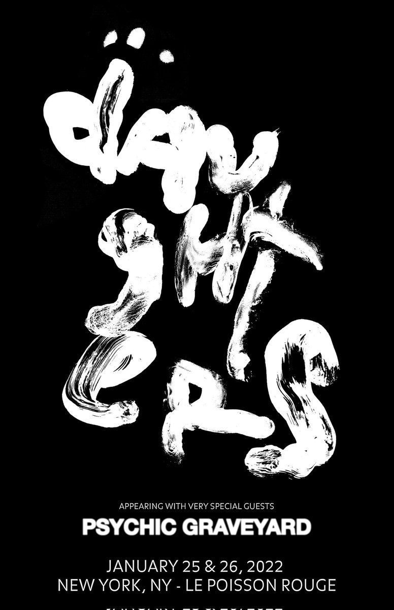 Daughters (@daughters_band) on Twitter photo Our good friends <a href="/PsychGraveyard/">PsychicGraveyard</a> will be joining us at <a href="/lprnyc/">(Le) Poisson Rouge</a> Jan 25 and 26, 2022 along with one more very special guest TBA.
Get your tickets now at daughtersofficial.com/live and watch the new video for Psychic Graveyard's "A Good-Looking Ghost" at northerntransmissions.com/a-good-looking… Our good friends <a href="/PsychGraveyard/">PsychicGraveyard</a> will be joining us at <a href="/lprnyc/">(Le) Poisson Rouge</a> Jan 25 and 26, 2022 along with one more very special guest TBA.
Get your tickets now at daughtersofficial.com/live and watch the new video for Psychic Graveyard's "A Good-Looking Ghost" at northerntransmissions.com/a-good-looking…