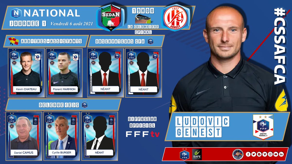 ArbitrezVous's tweet image. 🐓 #FFF #NationalFFF - Journée 1
#⃣ #CSSAFCA 
⚽️ @_CSSA  🆚 @FCAnnecy 
🗓️ 06/08/2021
🕖 19h00
🏟️ Stade de la Colombière - ÉPINAL
📺 FFFTV 
ℹ️ cutt.ly/iQQ3iem

@ArbitresSAFE @UnafArbitres @FFF @lequipe @footamateur @deux_zero @NationalFFF @ChampNatFFF