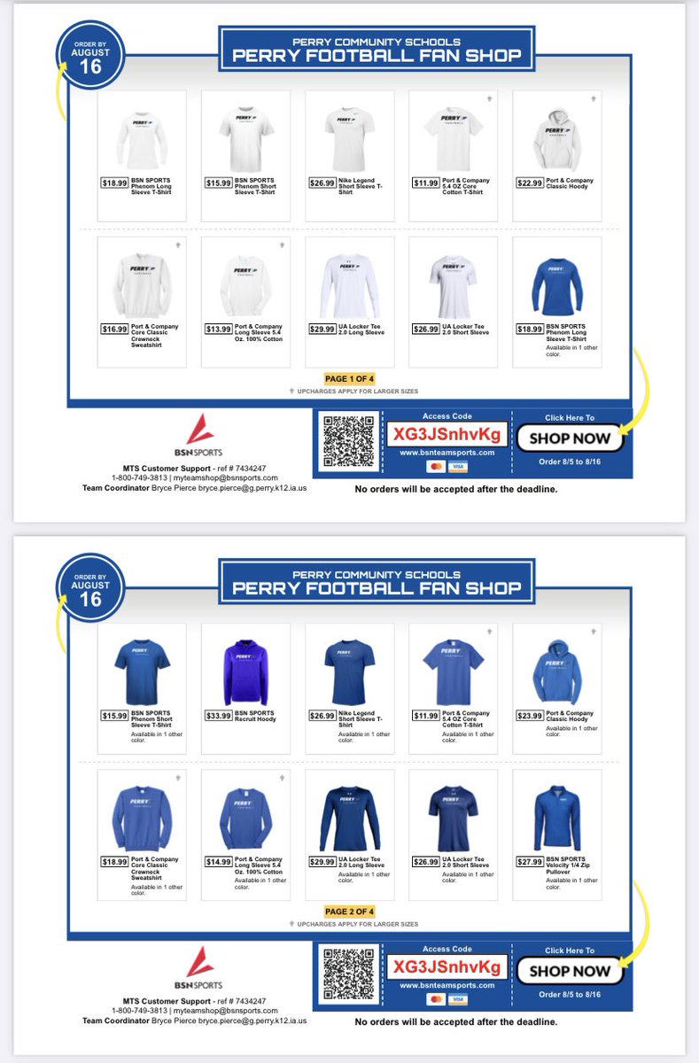 PerryIAFootball's tweet image. Perry football fan apparel is here! Take note of the disclaimer on the Men’s Legend Long Sleeve shirts when ordering. Lots of options, looking forward to seeing our fans in new gear! 

bsnteamsports.com/shop/XG3JSnhvKg
