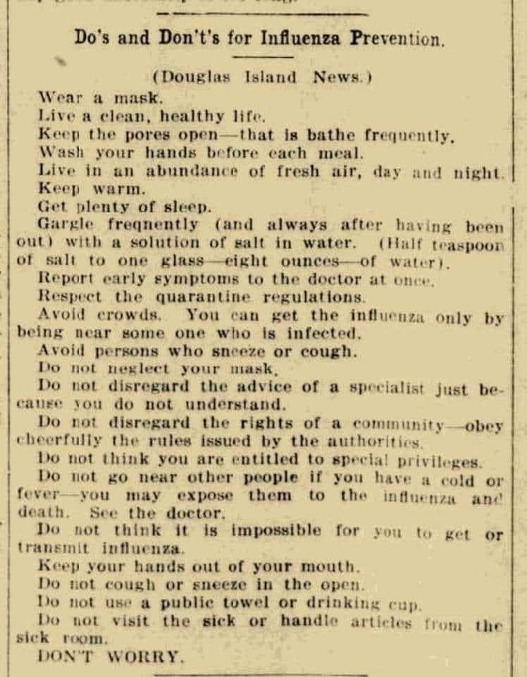 Flu prevention recommendations from 1918 newspaper 😳😢😭