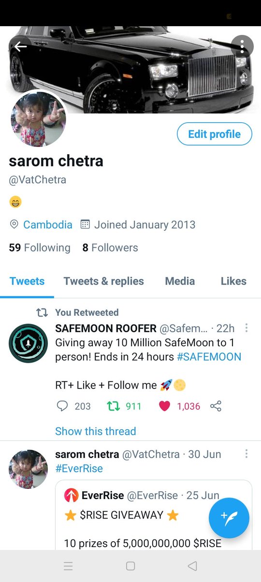 VatChetra's tweet photo. @SafemoonRoofer Done @safemoon
0x846fdb80bAeBB706e57e4e8cD7115D9431D53b20 https://t.co/r2Gcyl9lOZ