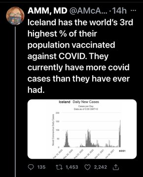 FloydBee2's tweet photo. After >70% of people jabbed with the V in Iceland, herd immunity is still an elusive dream. With these catastrophic results, vaccine failure or breakthrough cases, it's unlikely that it will ever be reached.  It's time to use the therapeutics we have, HYDROXYCHLOROQUIN/IVERMECTIN https://t.co/dG6FTXZiKk