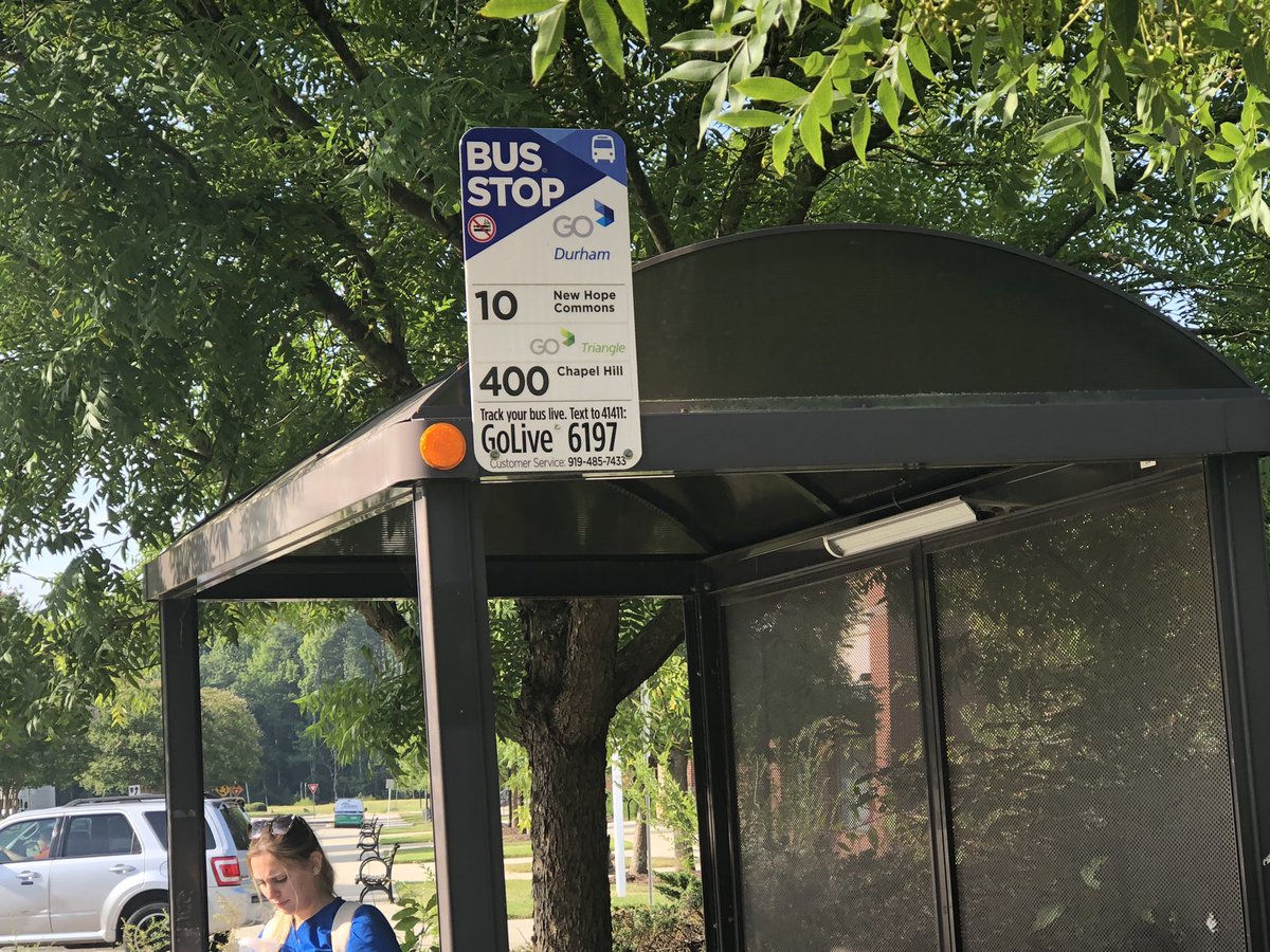 burgetta_nando's tweet photo. I’m on quite the transit adventure today. I need to get back to #DurhamStation after riding @GoDurhamTransit Route 10 to my destination. Did u know u can text to see when the next bus arrives? I realized I could save time by walking a short way to @GoTriangle stop. #transitrocks https://t.co/siOnTXbfmR