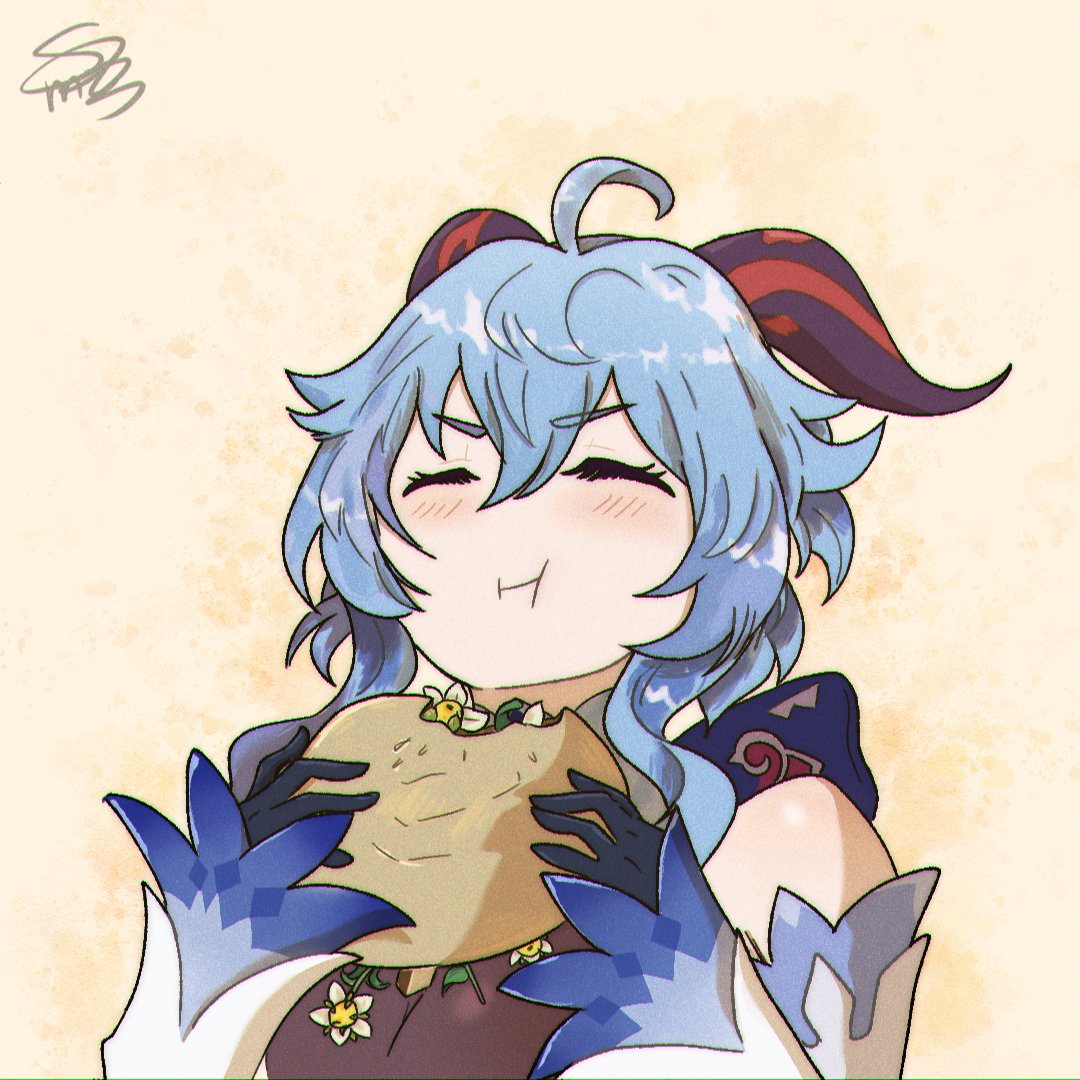 Mewzuli on Twitter "Ganyu eating a sweet flower hamburger ☘ 