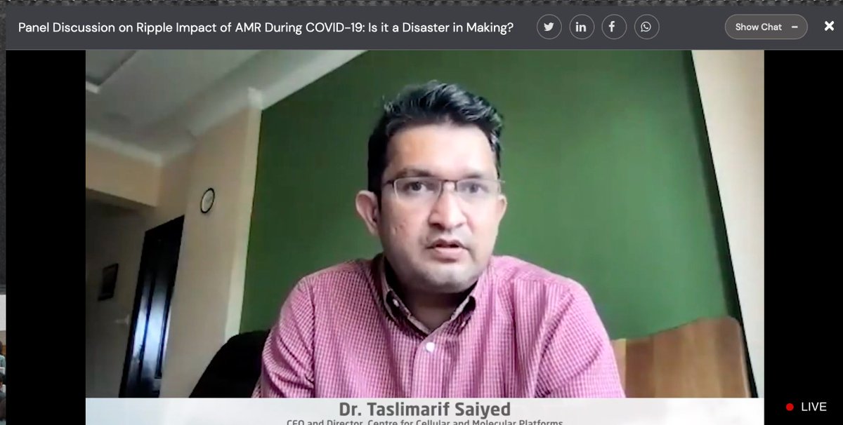 CCAMP_India's tweet photo. CCAMP has been supporting innovations with @CARB_X based on the 3 verticals of #Preventatives, #EarlyDiagnosis & #Therapeutics to tame that healthcare tsunami of #AMR which will hit us soon
-Dr @Taslimarif at @ETHealthWorld panel discussion on "Ripple impact of AMR during COVID" https://t.co/aP24AmP45c