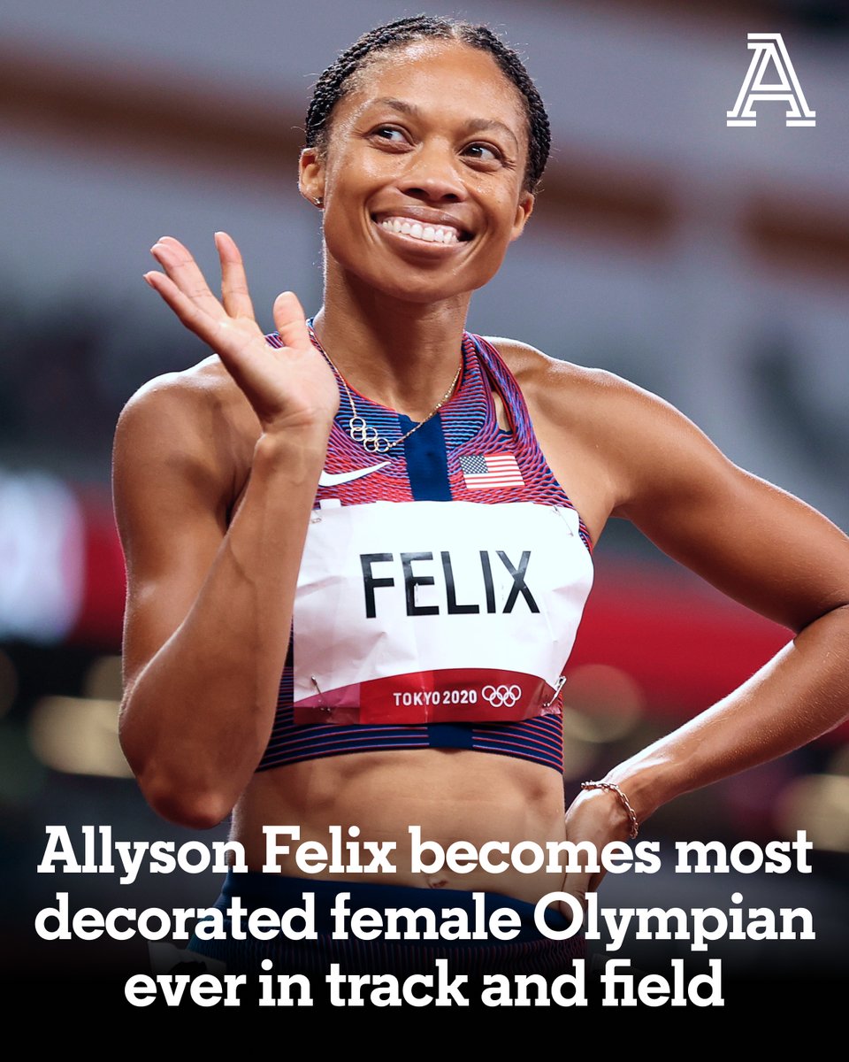 TheAthletic's tweet photo. Allyson Felix, 35, now has 10 medals:
◽️ 6 gold 🥇
◽️ 3 silver 🥈
◽️ 1 bronze 🥉

She is the most decorated female Olympian ever in track and field.

📚 https://t.co/AihW5PtmqQ https://t.co/esKDBvd76G