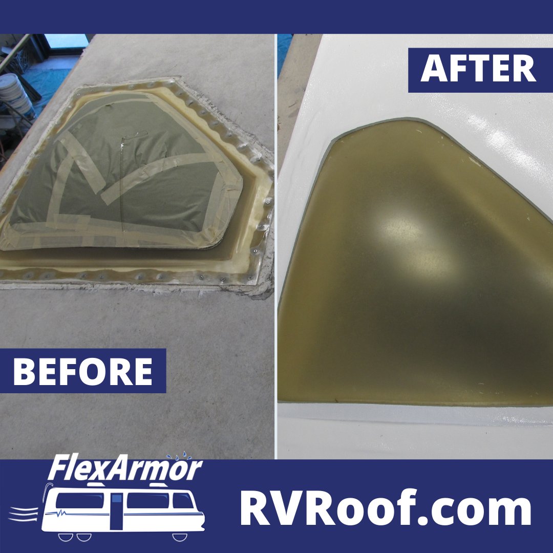 Before and after pictures of a RV roof repair after having FlexArmor applied. Nothing beats our product and our Triple Lifetime Guarantee!

#rvroof #rvroofrepair #rvlife #guaranteedforlife