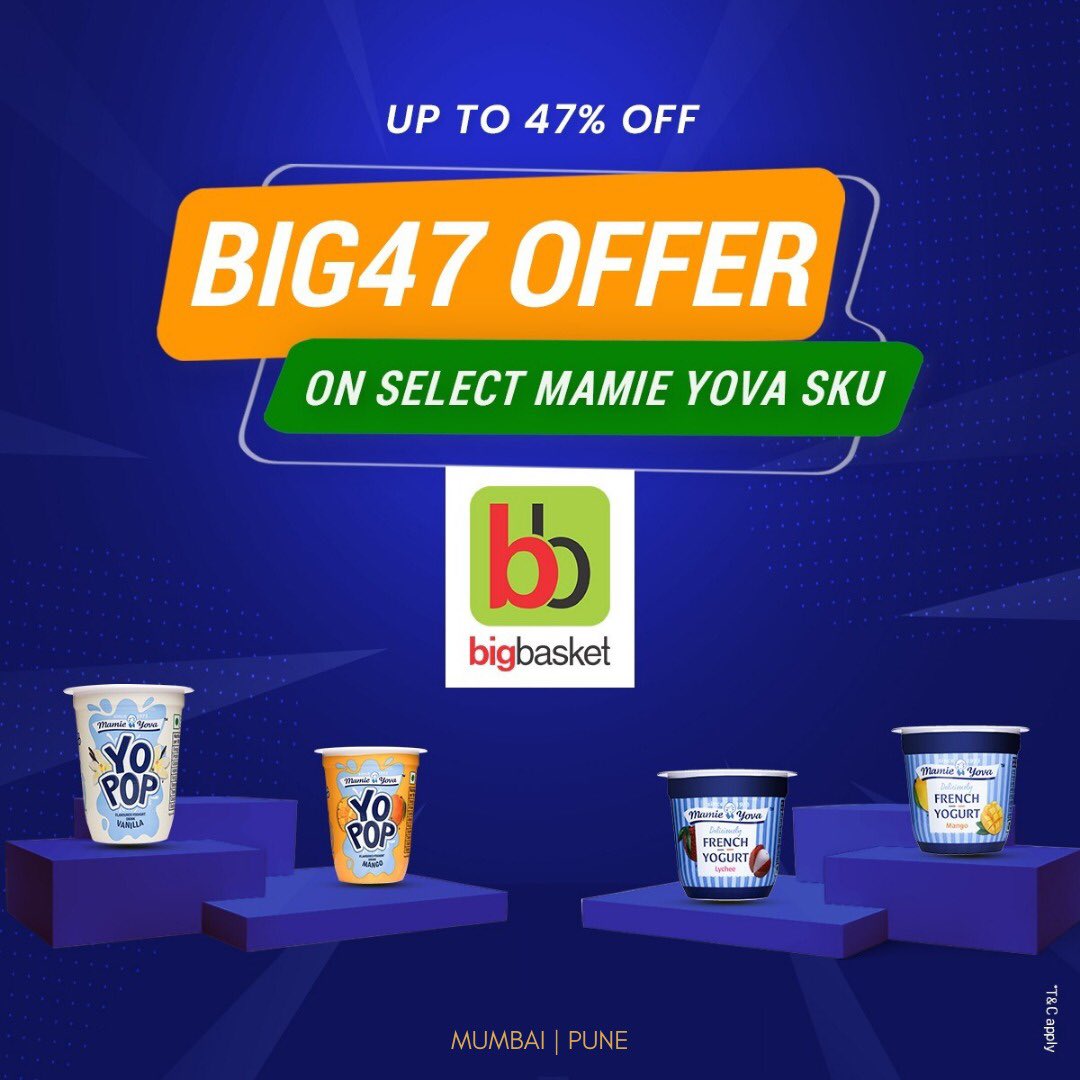 MamieYova's tweet photo. Celebrate this #IndependenceDay with a delightful sweet surprise. @bigbasket_com is offering 47% off on our select #StirredYogurts and #YoPops range till 15th August in Mumbai and Pune. Hurry and order your favourite yogurts today - https://t.co/AKYly5KhEn
#letsmakeindiasmile https://t.co/0tXi57Gghp