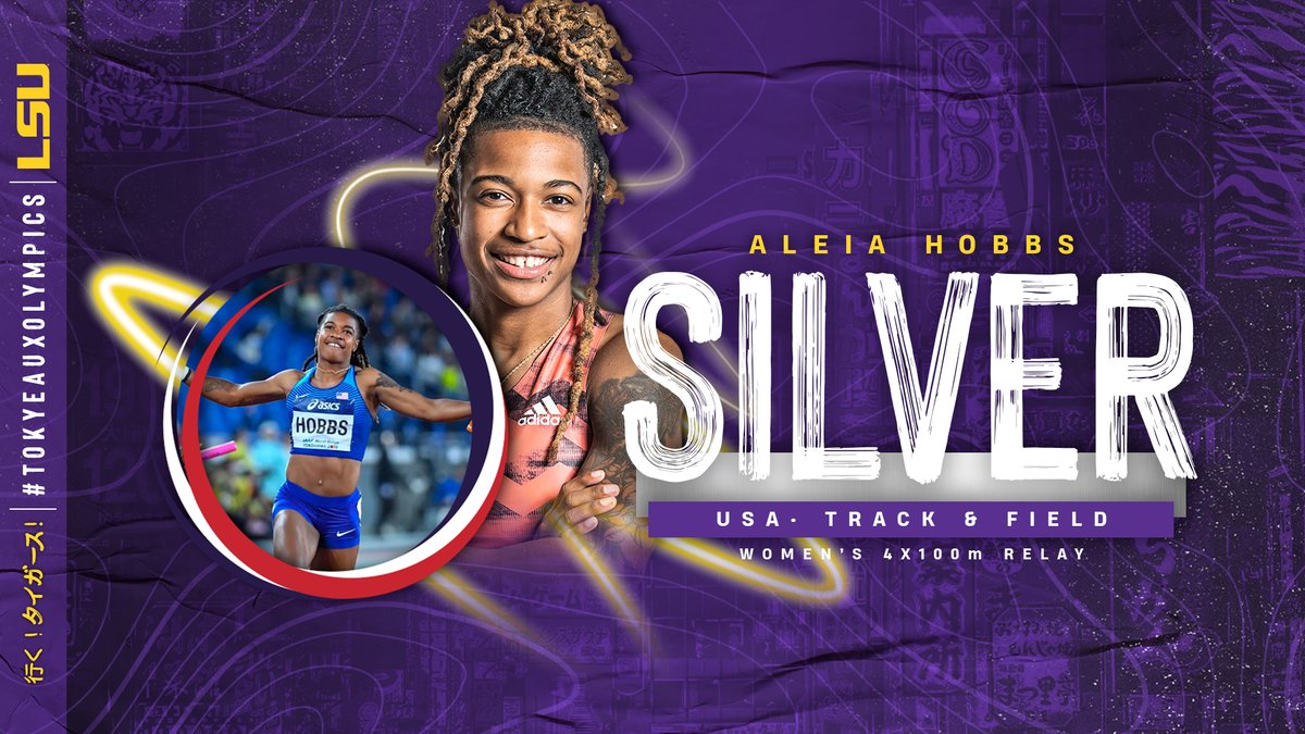 LSUTrackField's tweet photo. Olympic Silver Medalist | Aleia Hobbs

▪️ Women's 4x100m Relay
▪️ 🇺🇸

#Tokyo2020 https://t.co/TElyqHDqIl