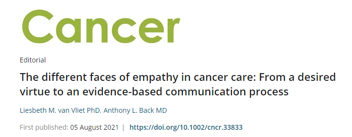 ACS Journal Cancer (@journalcancer) on Twitter photo Empathy lies at the heart of cancer care. In this editorial, <a href="/anthony_back/">Anthony Back</a> & <a href="/Liesbeth_vVliet/">Liesbeth van Vliet</a> reflect on @dbljsndrs’ qualitative study into patients’ perceptions of empathy. acsjournals.onlinelibrary.wiley.com/doi/10.1002/cn… Empathy lies at the heart of cancer care. In this editorial, <a href="/anthony_back/">Anthony Back</a> & <a href="/Liesbeth_vVliet/">Liesbeth van Vliet</a> reflect on @dbljsndrs’ qualitative study into patients’ perceptions of empathy. acsjournals.onlinelibrary.wiley.com/doi/10.1002/cn…
