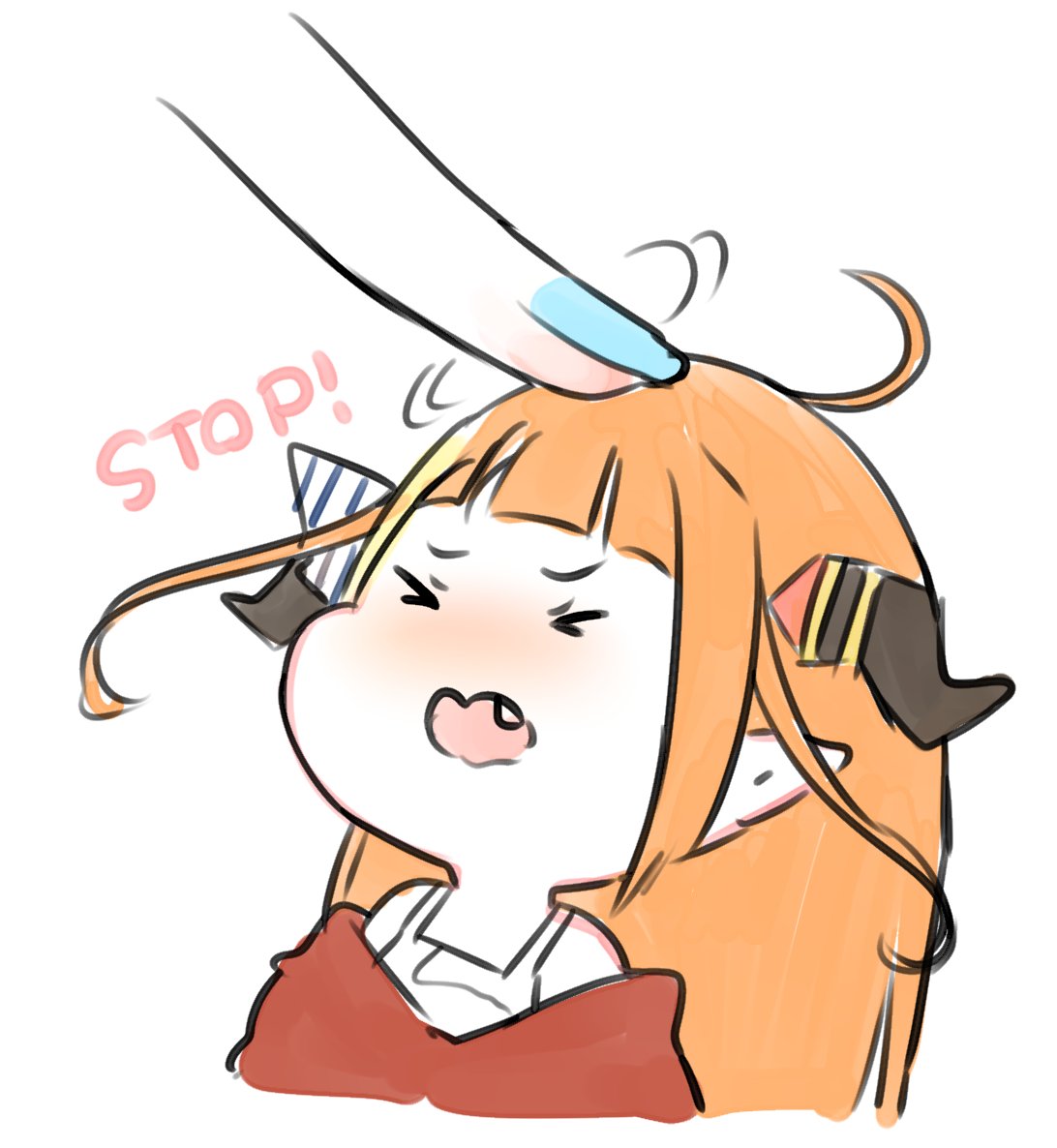 kiryu coco 1girl horns orange hair diagonal-striped bow pointy ears white background ahoge  illustration images