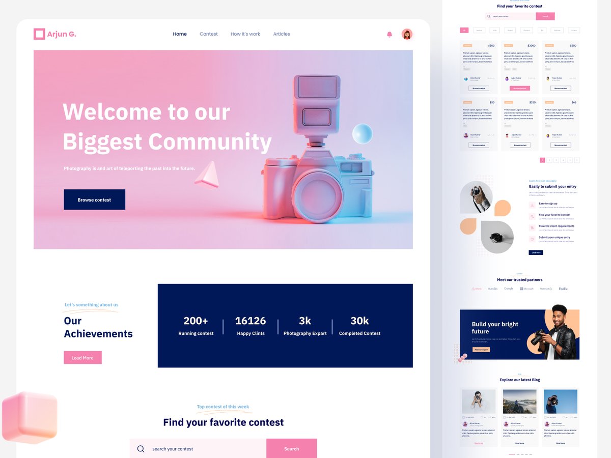 ArjunGraphics's tweet image. Landing page UI concept for a Photography Contest website UI.
I hope you enjoy it most. Visit whenever you like :).

lnkd.in/eAJzqnpG
lnkd.in/eB_tT_vD
.
.
.
#ui #webdesign #design #website #ux #websitedesign #photography #uiuxdesign #photographywebsite #landingpage