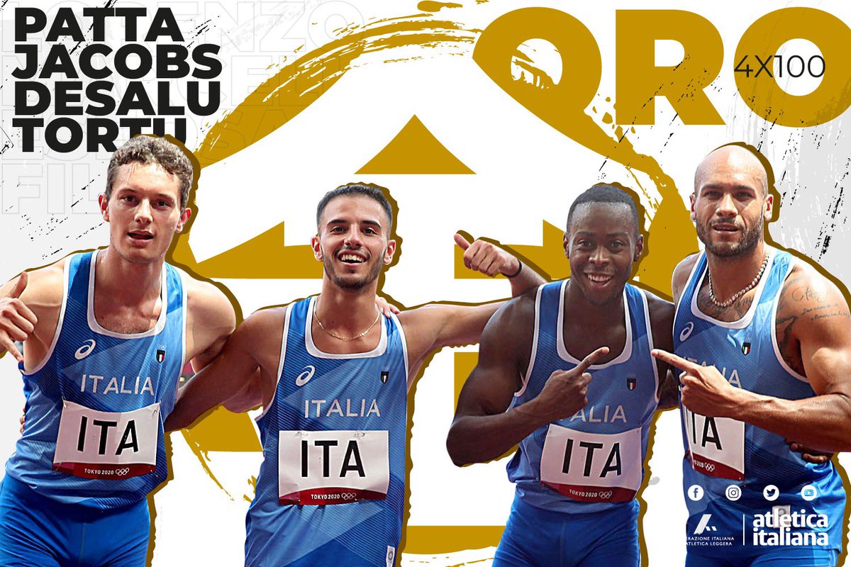 atleticaitalia's tweet photo. È OROOOOOOOOOOO È OROOOOOOOOOOO

Staffetta 4x100 d’oro, siamo campioni olimpici!!!! 37.50 record italiano!! https://t.co/TRhUmTDeSi