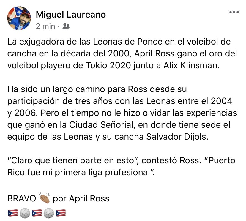Miguelaureano51's tweet photo. La exjugadora de las Leonas de Ponce en el voleibol de cancha en la década del 2000, April Ross ganó el oro del voleibol playero de Tokio 2020 junto a Alix Klinsman. Ha sido un largo camino para Ross desde su participación de tres años con las Leonas entre el 2004 y 2006.

🇵🇷🏐🇵🇷 https://t.co/OkVwDKOqi9