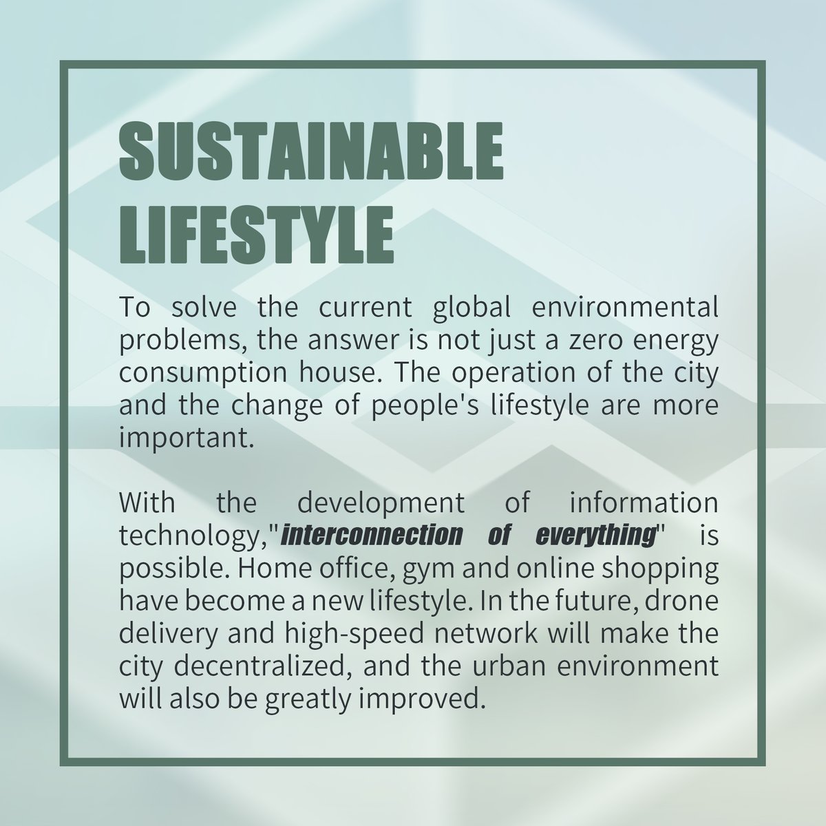 TeamSCUTxCSCEC's tweet image. # Xhouse Building Design Part 2
SUSTAINABLE LIFESTYLE

X-However, to solve the current global environmental problems, the answer is not just a zero energy consumption house. 
ym and online shopping have become a new lifestyle.

#sdme2021 #solarenergy 
@sdmedubai 
@dewaofficial