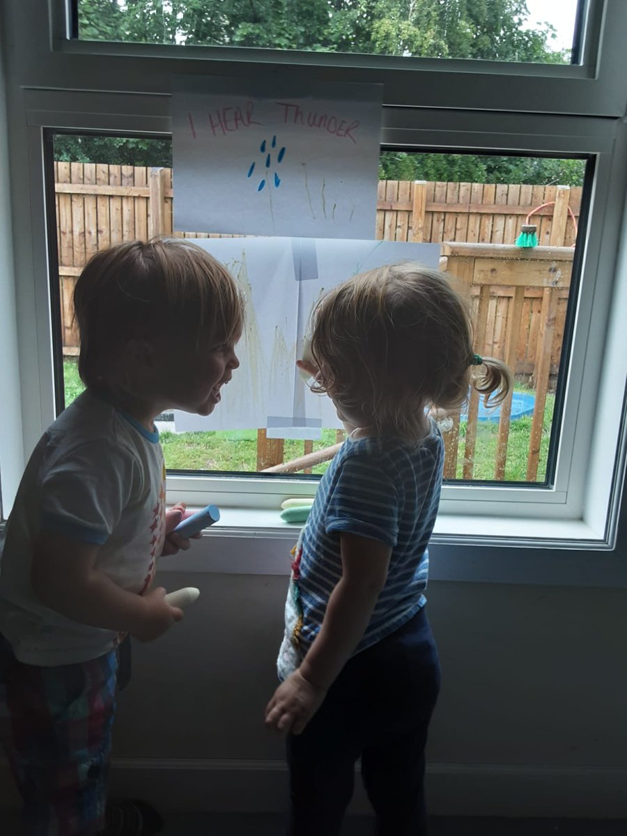 LullabyLaneMiln's tweet image. When the children heard the thunder the first feeling was fear,they rushed off to find a safe adult

They sat together signing and drawing pictures of the rain,the fear was replaced with happiness and curiosity. 

@paulinescott222
@suzannezeedyk

#safebase #love #daringventure