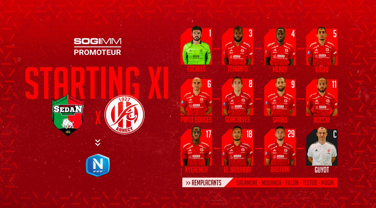 FCAnnecy's tweet image. #CSSAFCA | 𝗟𝗲 🆇🅸 

La première composition d&apos;équipe de la saison pour ce match contre le @_CSSA !

#GoReds
#FCAnnecy