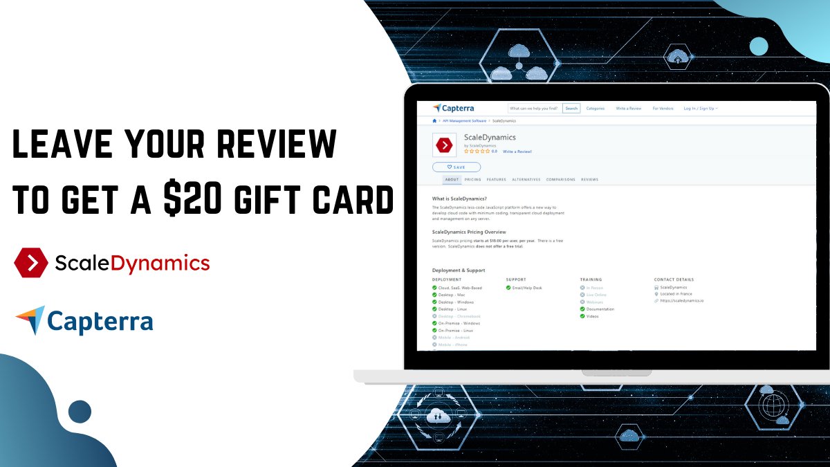 📢Leave a review and get a $20 gift card!
Let us know what you love about our platform and what you think we should work on next!
Share your experience on <a href="/Capterra/">Capterra</a> and help others find their perfect software bit.ly/3eFuaFM
#capterra #cloud #webdev #JavaScript #Nodejs