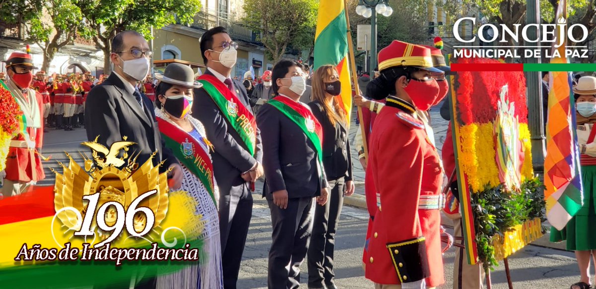 TuConcejoLP's tweet photo. #ElConcejoInforma El #ConcejoMunicipalDeLaPaz conmemora los 196 años de Bolivia con la ofrenda floral en #PlazaMurillo.
#FelicidadesBolivia🇧🇴
#196AñosDeSerBolivia
#SomosTuConcejo https://t.co/m0A9TzCU4D