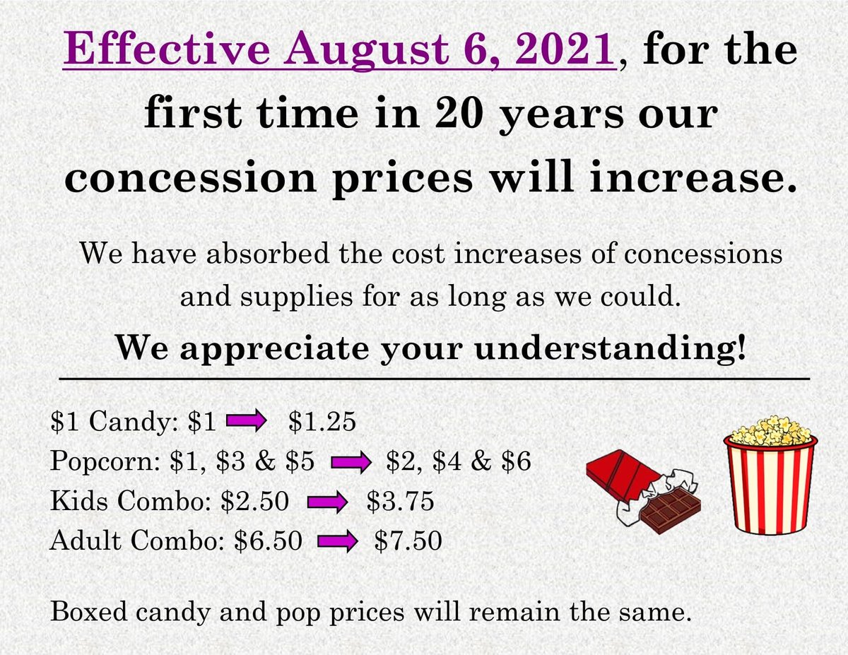 FowlerTheatre's tweet photo. The concession price changes start tonight.  
#artdeco #indianalandmark #cookcupwinner #cookcup #theatre #oldtheatre #fowler
#lafayette #bentoncounty #indiana #vintage #restored #artdecotheatre #movies #fundraising
#arts #tuckpointing https://t.co/PHNmg9Uxyt