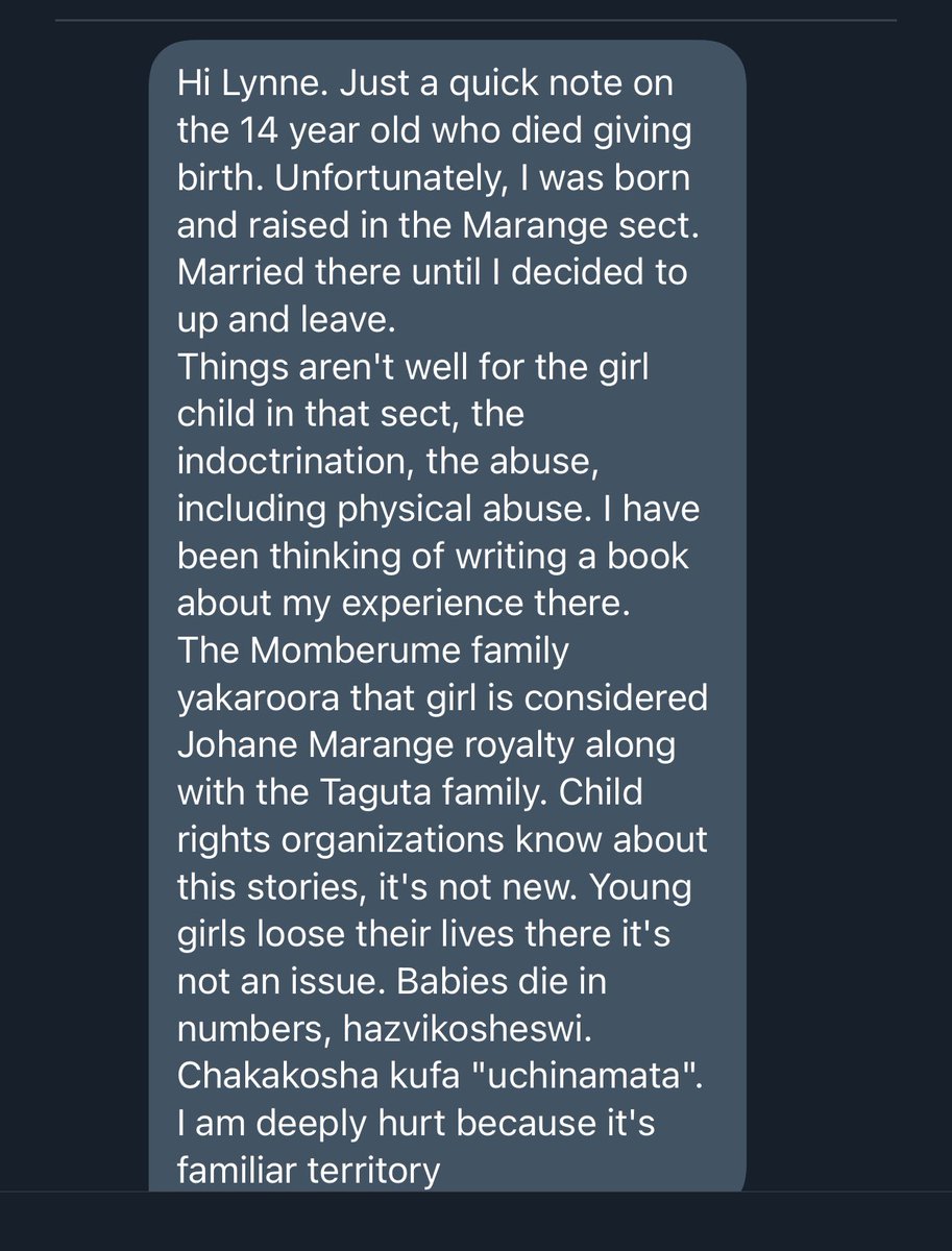 LynneStactia's tweet photo. Thank you anonymous - for sharing your story about the Johane Marange SHRINE &amp; abuse of a girl child #StopChildMarriages https://t.co/9mBc2jmbf0