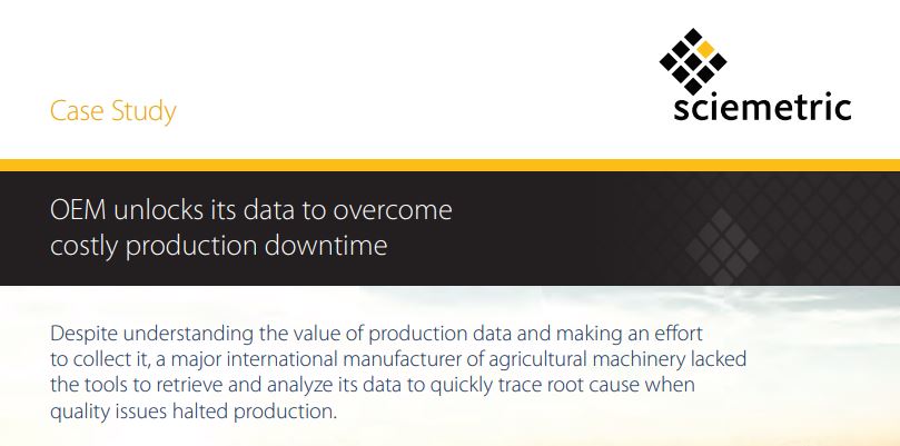 sciemetric's tweet image. Learn how Sciemetric&apos;s solutions enabled this manufacturer to retrieve and analyze its data to quickly trace root cause in MINUTES, instead of weeks. Read the case study: sciemetric.com/resources/case… #smartmfg #mfg