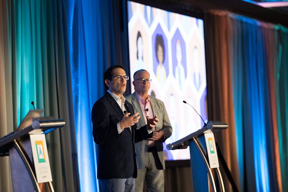 NCARB's tweet photo. Last night, attendees at #ArchLAS heard an update on where NCARB is headed from President Alfred Vidaurri and CEO Mike Armstrong. First up for the coming year: exploring future #architecture licensure models and improving EDI! https://t.co/fLdrV0f3QT