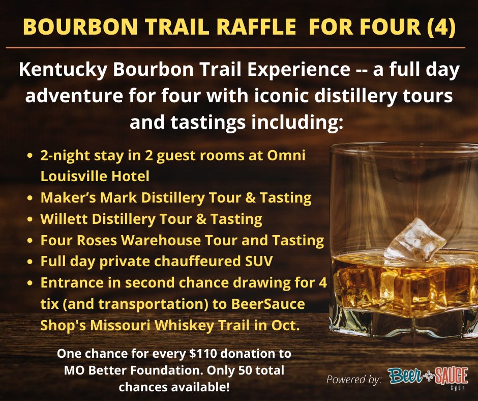 Did I mention this is for FOUR (4) AND, if you don't win this, you could still win 4 passes (and a gift card for a driving service) to the BeerSauce Shop Missouri Bourbon Trail Festival in Kirkwood on Oct. 3 #whiskey #bourbon #
