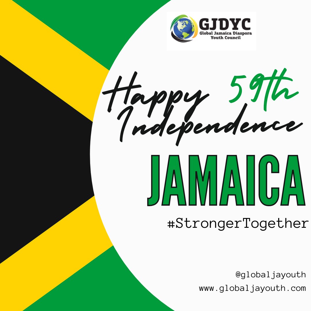 GJDYC_Official's tweet photo. Happy Independence Day 🇯🇲.
So much to celebrate in 59 years and even more to come. #StrongerTogether
#GJDYC #GlobalJaYouth #Jamdung #Jamaican #ProudJamaican #BuildJamaica https://t.co/NTIzH5sHvm