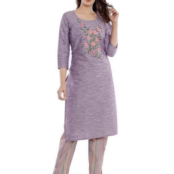 *Catalog Name:* Fancy Embroidered Cotton Kurti Pant Set

*Details:*
Description: 1 Piece of Kurti and 1 Piece of Pant
Fabric; Kurti: Cotton, Pant: Cotton
Length; Kurti: 46 In, Pant: 38 In
Size; Kurti:  S-36, M-38, L-40, XL-42, 2XL-44,3XL-46.Pant : Size (Upto 44")