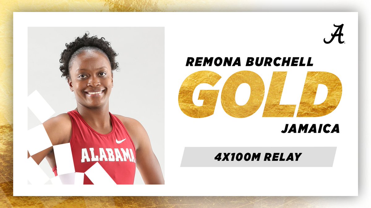 It's a🥇for Remona Burchell after running on Jamaica's golden 4x100m relay in the qualifying round! #OlympiansMadeHere #BamaSprints #RollTide