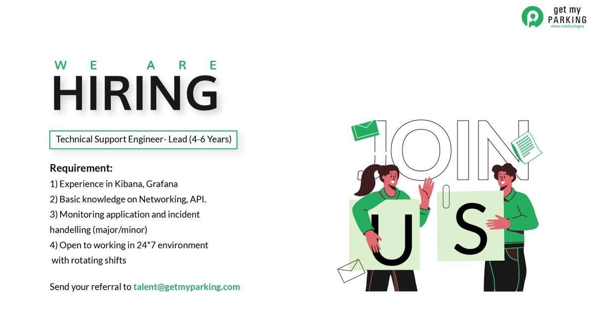 We're a team of passionate people with a vision to make parking a subconscious experience. Join us for an excellent learning environment that gives you fantastic opportunities to grow. Send your profile at talent@getmyparking.com

Know More: getmyparking.com/career.php