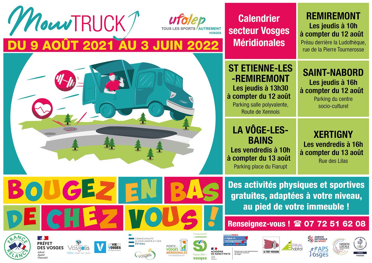 vosgelis's tweet photo. Mouv'Truck, ça commence la semaine prochaine dans les Vosges méridionales ! Le sport s'invite chez vous avec des séances adaptées au pied de votre immeuble, assurées par un animateur d'Ufolep Vosges. #insertion #sport @UFOLEP https://t.co/X17zlzLJjd
