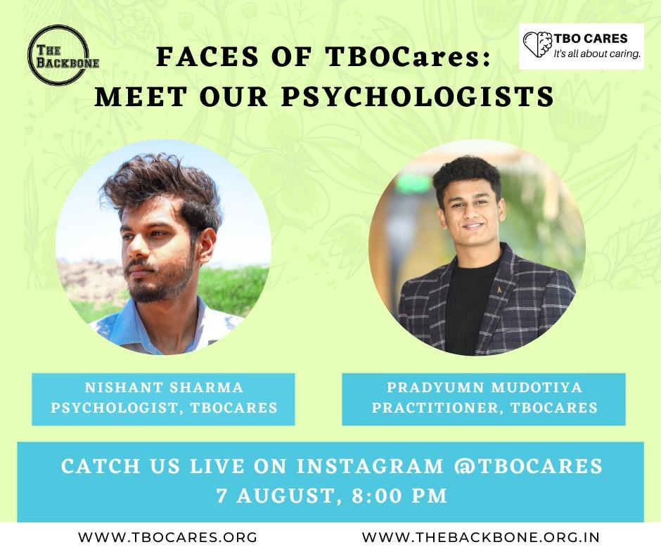 First session is going to be a rocking show with our host, Pradyumn Mudotiya, a CBT certified therapist practicing at TBO Cares and our guest, Nishant Sharma, RCI Psychologist providing free sessions with TBO Cares. 

Join us live at Instagram <a href="/tbocares/">Tbocares Internet Cafe in Soshanguve</a>, 7th August at 8:00 pm
