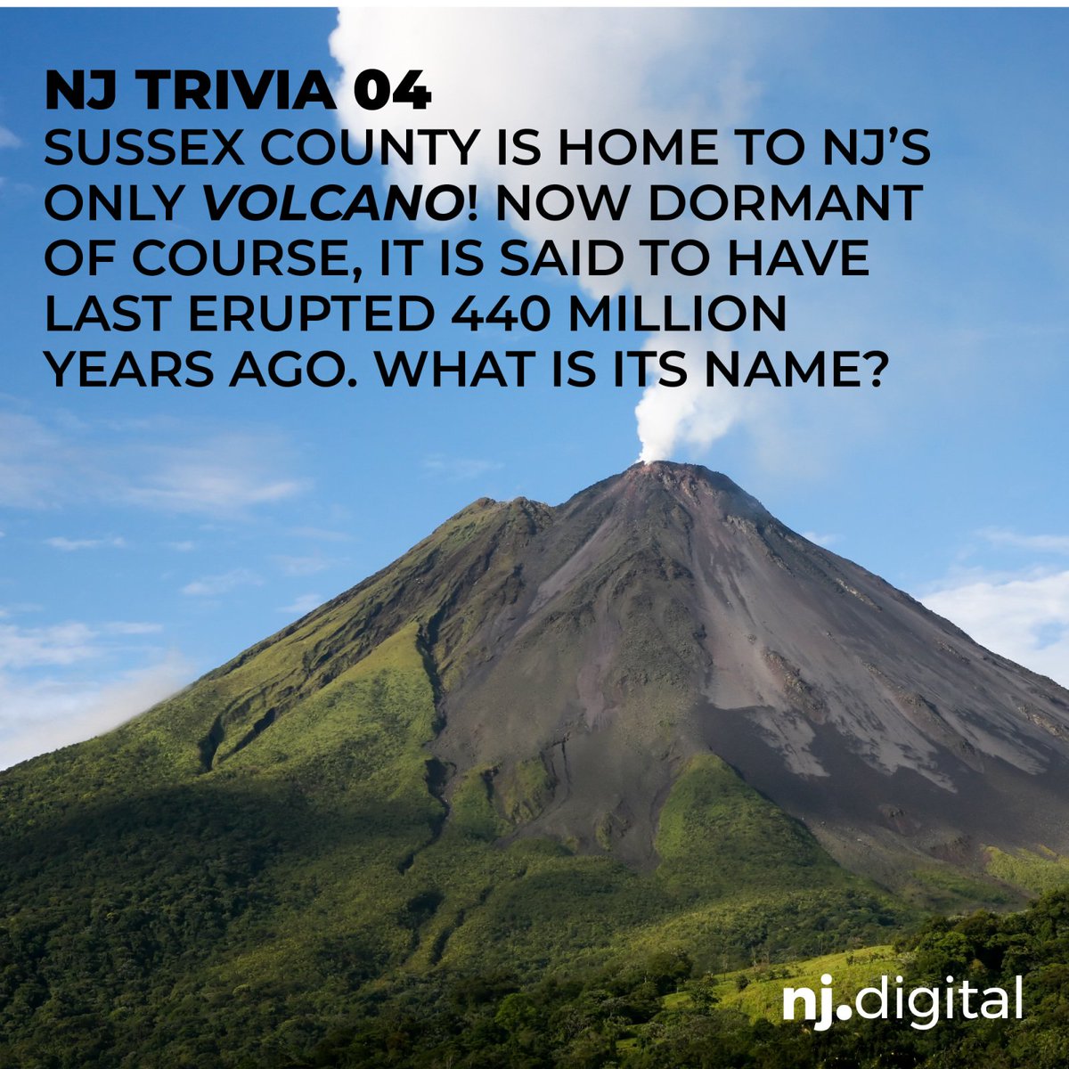 njdigital_'s tweet photo. NJ TRIVIA 04 โโ
Sussex County is home to NJ's only volcano! Now dormant of course, it is said to have last erupted 440 million years ago. What is its name? ๐
#njtrivia #njlocal #njdigital https://t.co/4G60evjaEr