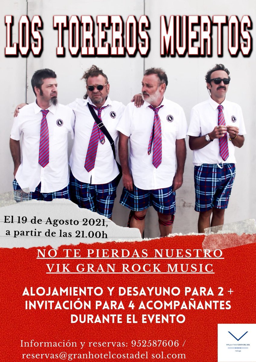 GranCostadelSol's tweet photo. ¡¡No te quedes sin tu balcón!!
Disfruta de la mejor música con Los Toreros Muertos.
Alojamiento y desayuno para 2 personas, y puedes traer hasta 4 invitados durante el evento.
Información y reservas: 952587606 o en el email reservas@granhotelcostadelsol.com https://t.co/OtS2lFRB6H