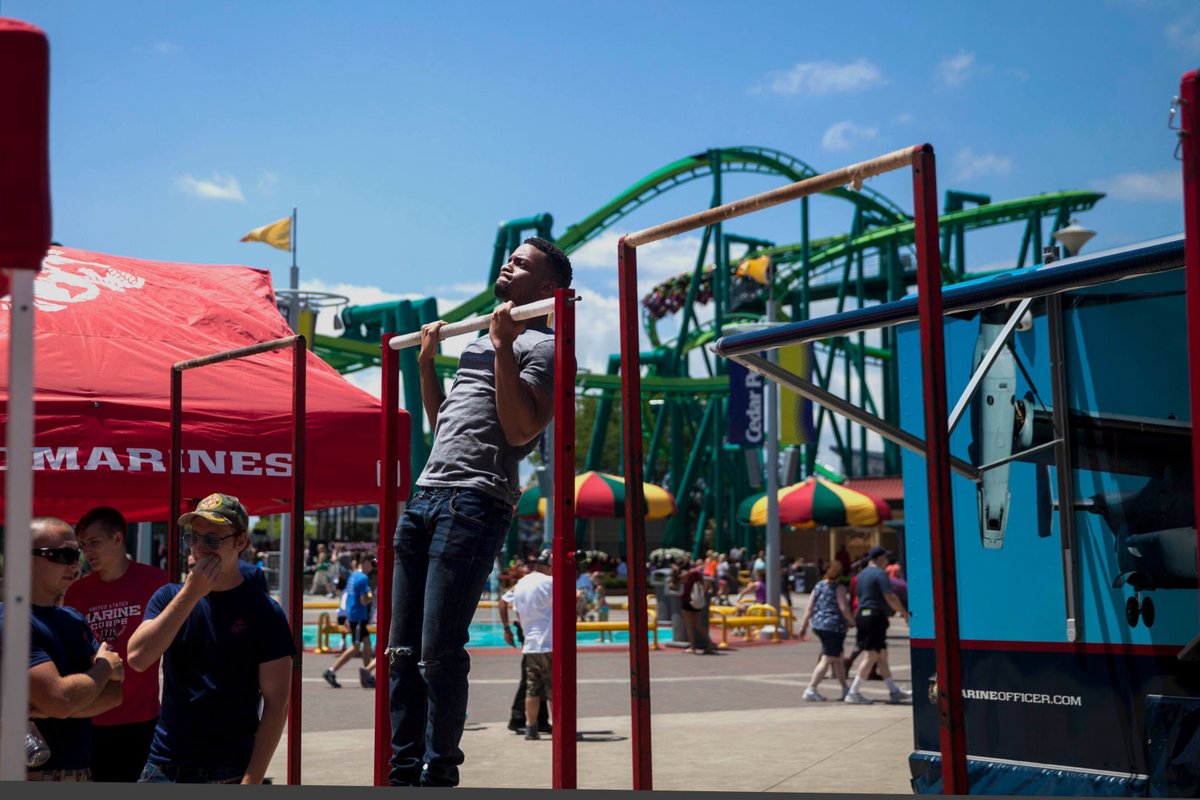 cedarpoint's tweet photo. Come test your strength today at the #ChinUpChallenge booth with the U.S. Marines on the Main Midway today and tomorrow for your chance to win prizes. https://t.co/V94sCBAJtb