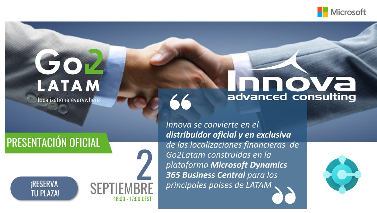 innovaac's tweet photo. 📢 Nos convertimos  en el distribuidor de las localizaciones de #BusinessCentral de Go2Latam

Con esta alianza buscamos ayudarte a generar más negocio con las soluciones líderes y nuestra experiencia en el mercado LATAM

Ven a la presentación oficial 👇 
https://t.co/6tyUFALuws https://t.co/M6ZjRcm8el