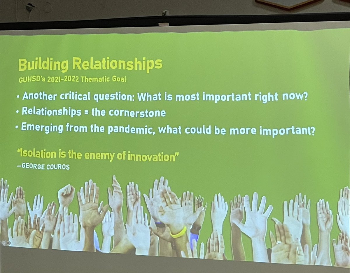 #guhsd Welcome back. Main goal this year-#buildingrelationships Excited to hear <a href="/gcouros/">George Couros</a> to get us ready for this important year ahead in education.