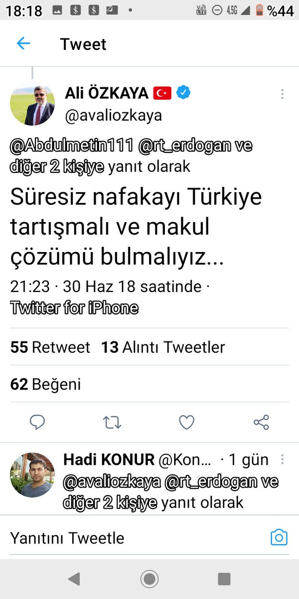 Sn <a href="/avaliozkaya/">Ali ÖZKAYA 🇹🇷</a> iyi niyetinden en ufak şüphe duymadığımız hatta #SüresizNafaka nın hakkaniyetli #KriterliSüreliNafaka olması için uğraşan öncü hukukçu vekildir. 
⬇️ twit 2018 tarihidir ve ne yazık ki somut adımda hükümet algı operasyonlarına boyun eğmiştir <a href="/trbiaplatformu/">BOŞANMIŞ İNSANLAR VE AİLE PLATFORMU</a>