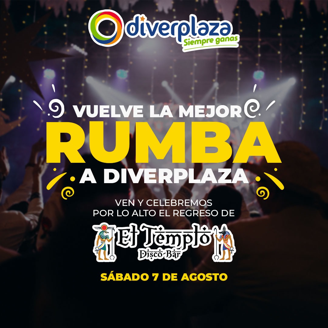 DiverplazaCC's tweet photo. 📢 ¡Atención! Porque celebraremos la vida por lo alto con el regreso de @eltemplodiscobar el próximo sábado 7 de Agosto. Prepárate  para disfrutar de la mejor fiesta que habrá en Bogotá 💃🕺.
#Rumba #fiesta #celebracion #RumbaBogotá #DiverplazaSiempreContigo https://t.co/lJcyYOLajA