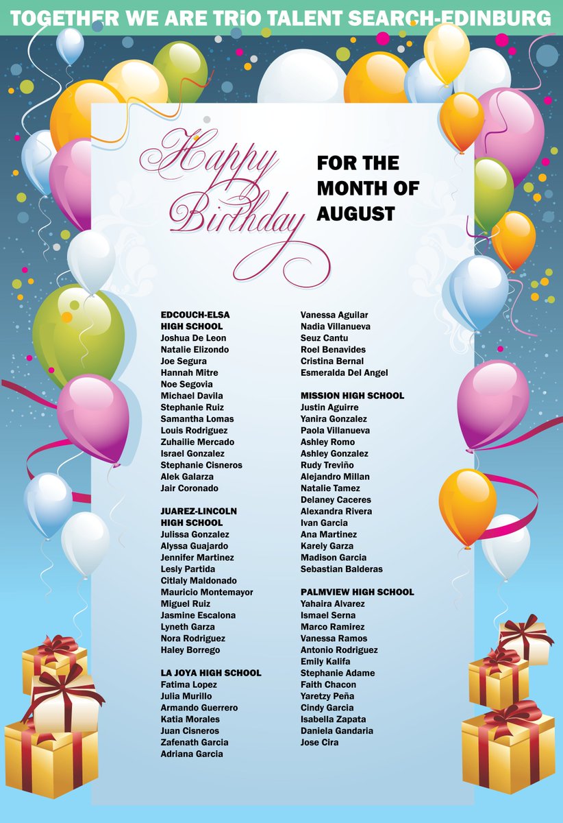 Help us wish all our Talent Search Students who have a birthday in August, a very Happy Birthday! #TRIO #TRIOWorks #talentsearch