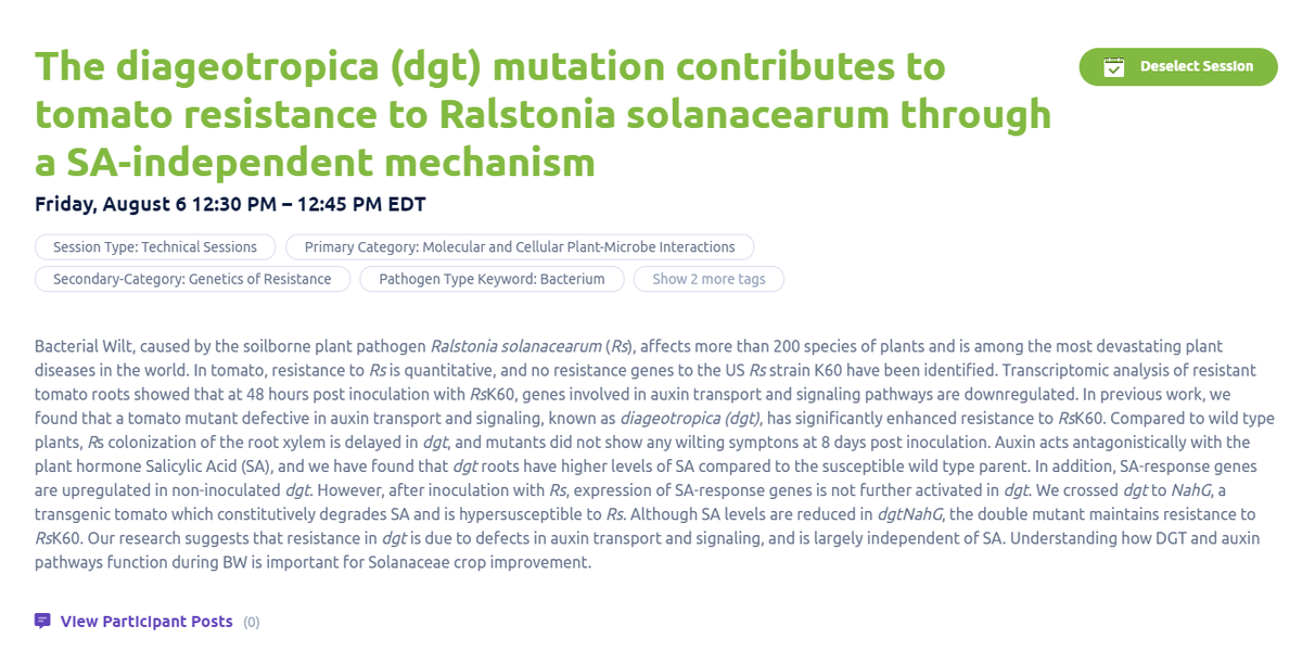 Another member in our Iyer-Pascuzzi's Lab, Kathe will present her talk TODAY at 12:30pm EST

TECHNICAL SESSION: Mechanisms of Plant Disease Resistance

Kathe is such a great speaker, her talk will be so much fun with beautiful data in root-pathogen interaction. #plahealth2021