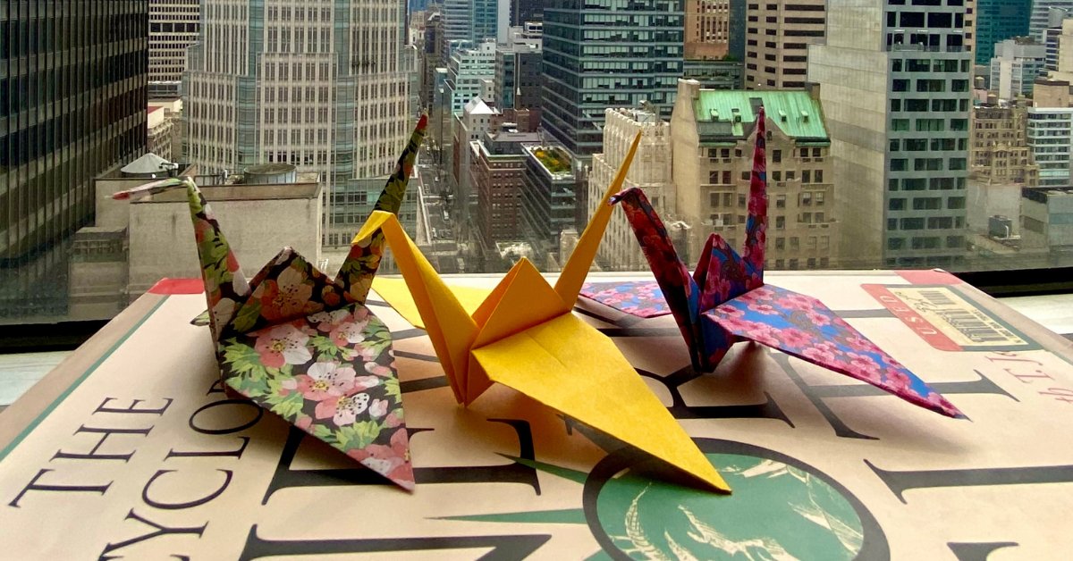 ACarnegieFdn's tweet photo. Today marks 76 years since the atomic bombing of Hiroshima. Let’s each make one small, simple gesture toward a more peaceful, collective future for us all. We're joining people around the world in folding and sharing #CranesForOurFuture. Learn more: https://t.co/eYbnzJZxVB. https://t.co/T9v7yTnzss